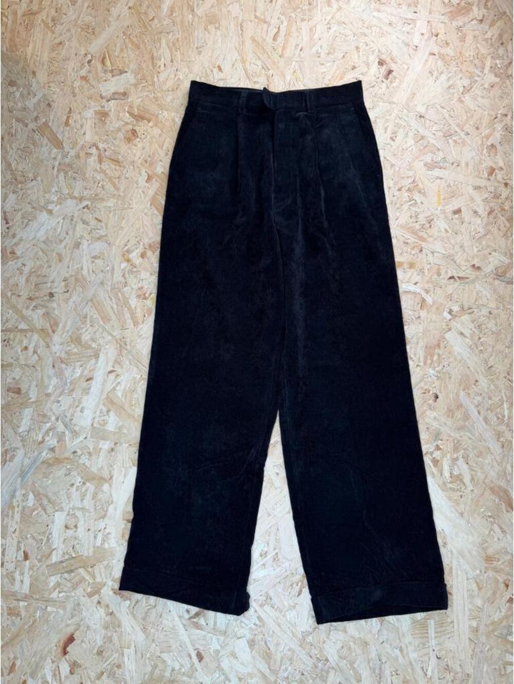 Bagazio Corduroy Pants Womens 32 Black Pleated Front Wide Leg Cuffed Trouser